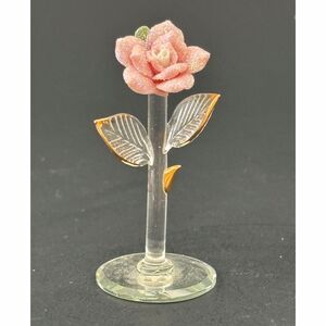 Hand Made Blown Glass Porcelain Pink Rose Figurine Collectable Romantic
